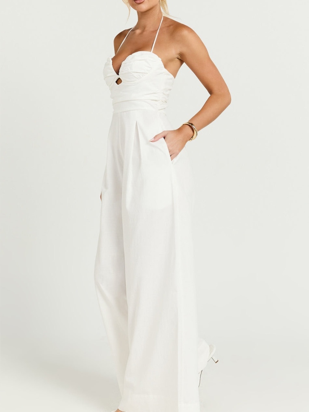 REVOLVE White Strapless Wide-Leg Jumpsuit with Halter Detail - Picture 4 of 10